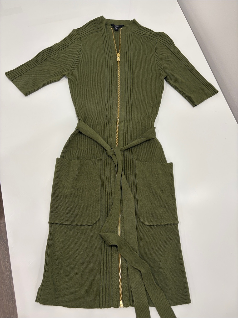 Guess Olive Zip-Front Midi Dress with Belt